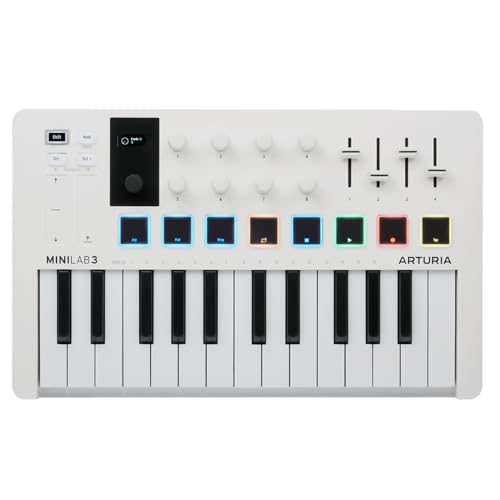 Arturia - MiniLab 3 - Controlador MIDI Universal para Producción Musical, con Paquete de Software Todo en Uno - 25 Teclas, 8 Almohadillas, white