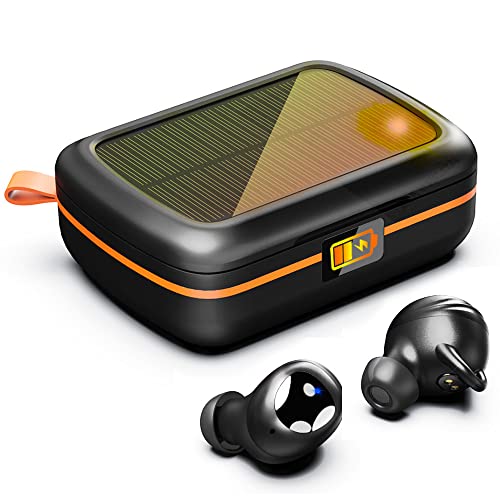 Auriculares Bluetooth con paneles solares y caja de carga,Auriculares de micrófono incorporados deportes impermeable control táctil en el oído