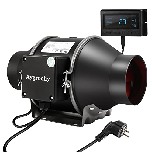 Aygrochy 150 mm Ventilador Extractor de Aire con regulador de temperatura y humedad, ventilador extractor para Booster, tienda de crecimiento, ventilación y extractor de aire.