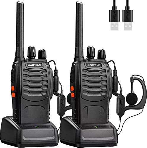 Baofeng Walkie Talkie PMR446 Walkies Profesionales USB Recargable 16 Canales Radiocomunicación Walky Talky Set con Auriculares y Luz LED Adecuado para el Trabajo en Actividades al Aire Libre(2 Piezas)