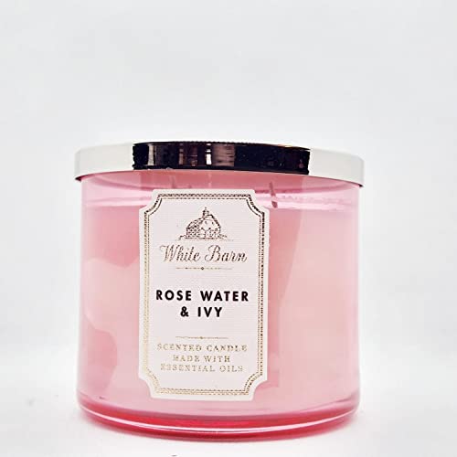 Bath and Body Works, vela blanca de 3 mechas con aceites esenciales – 14 onzas – 2021 Core Scents. (Agua de rosas e hiedra)
