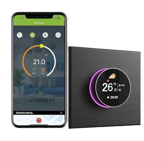 BecaSmart 7000 Serie Negro Termostato Inteligente de Perilla para Calentador de Gas/Caldera Termostato Smart WiFi Programable Funciona con Alexa, Google Home, Controlador Digital de Temperatura