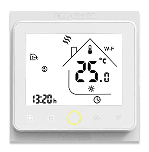 BecaSmart Series 002 WiFi Termostato Calefacción para Caldera,Termostato Inteligente de 5+2 Programmabile Control con Smart Life/Tuya, Compatible con Alexa, Google Home(Calentador de Calderas, Blanco)