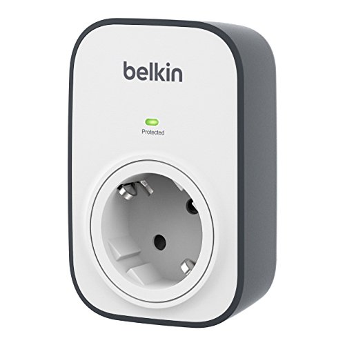 Belkin SurgeCube - Regleta de protección contra sobretensiones con 1 enchufe, montable en la pared, protección hasta 306 julios, Negro, Blanco (BSV102VF)