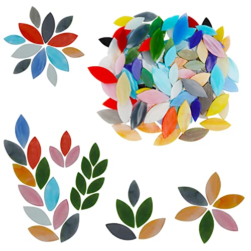 Belle Vous Teselas para Mosaicos de Pétalos de Vidrio (100 Piezas) Azulejos Ceramica de Colores y Tamaños Mixtos - Hojas Cortadas a Mano para Manualidades, Mosaico Tesela Decoración en el Hogar