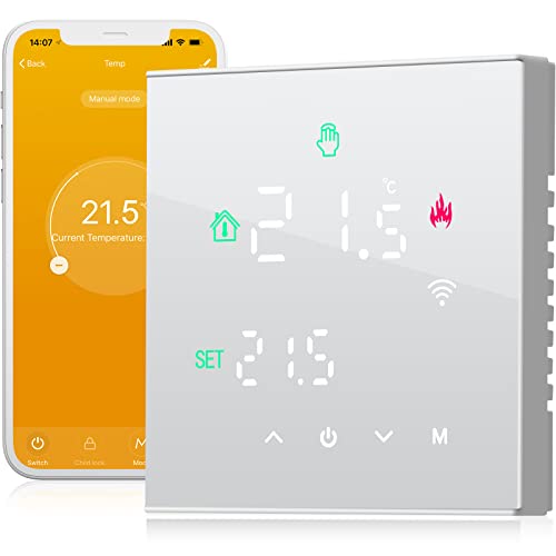 Beok Termostato Programable Inteligente WiFi,Tuya App, Termostato de Calentamiento de Agua,Pantalla Táctil LCD, TGW60W-WIFI-WP Blanco