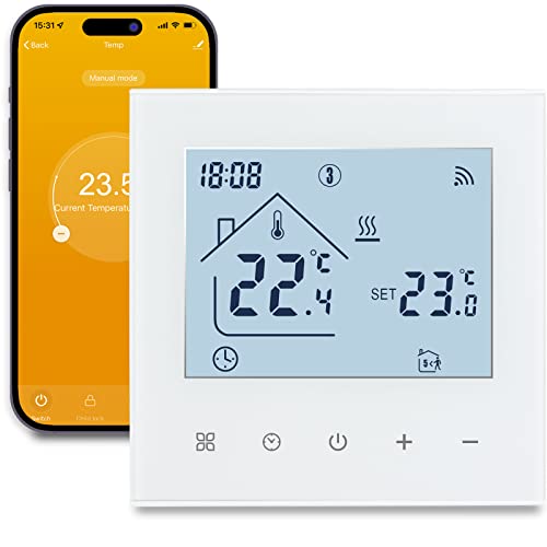 Beok Termostato WI-FI Inteligente Para Calefacción Por Suelo Radiante Eléctrico Termostato de Ambiente de Programación, Controlador de Temperatura LCD Digital 16A, Sensor Externo TDR89W-WIFI-EP Blanco