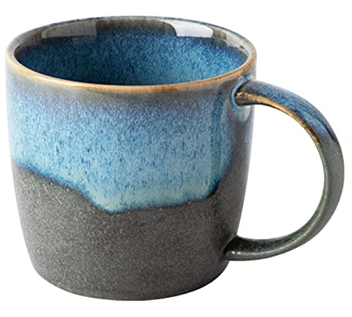 Biigming Taza de Café de Cerámica, Taza de Té Azul de 350 ml para Oficina y Hogar, Apta para Lavavajillas y Microondas, Taza de Cerámica Hecha a Mano, Asa Grande, Regalo (2)