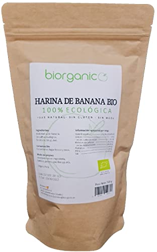 Biorganic Harina de Banana (Plátano verde macho maduro) 500g - SIN GLUTEN - Banana en polvo. De Perú.