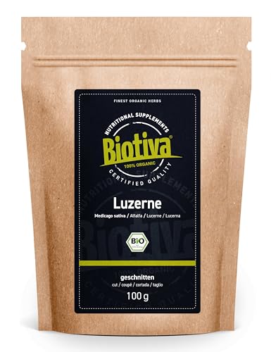 Biotiva Alfalfa cortada Bio 100g - Medicago Sativa - Té de hierbas - Embotellado y controlado en Alemania (DE-ÖKO-005)