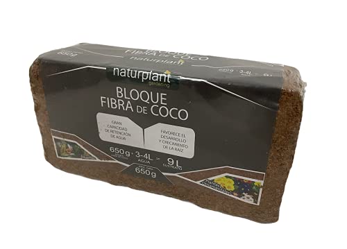 Bloque de Fibra de Coco de 650 Gramos para Sustratos. Aumenta la Eficiencia de Tu Cultivo con el Sustrato Coco Grow de 10L, Amigable con el Medio Ambiente y Fácil de Usar. Naturplant.