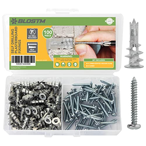 BLOSTM Tornillos Autoperforantes 100pcs - Fácil de Usar Tacos Pladur Autoperforante Acero al Carbono Duradero Taco Pladur Carga Pesada para Asegurar Firmemente - 100PCS Tornillos para Pladur