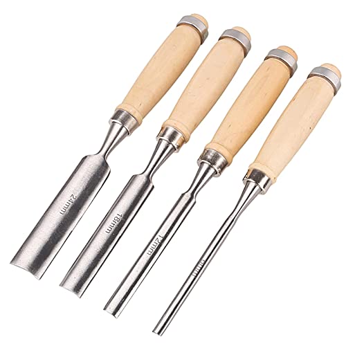 Bonfarita Formones para Madera, Juego de 4 Escoplos Cincel para Madera con mango de madera, Juego de herramientas para tallar madera de mano para herramientas de trabajo de madera(Size:4 set)