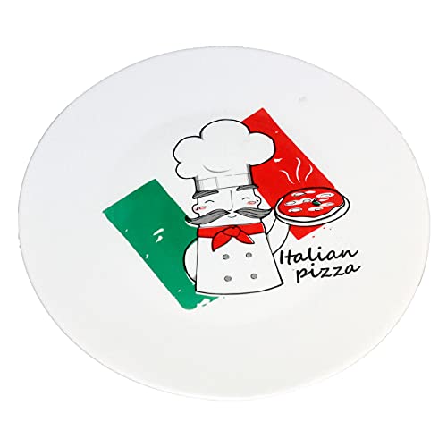 Bormioli Rocco - Plato bajo para pizza 33 cm, vidrio opal templado extra resistente, bandeja servir pizzas blanca con diseño de chef
