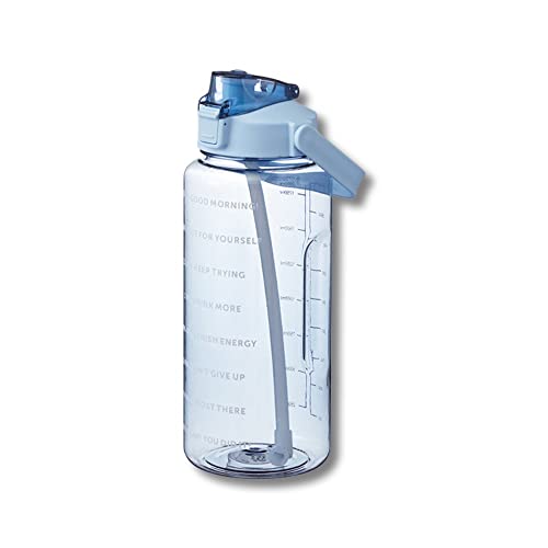 Botella de agua motivacional de 2 litros con marcador, senderismo, atletismo, clima, deportes, fitness (azul)