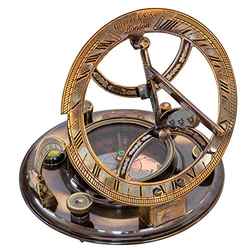Brújula de latón marítimo navegación reloj de sol estilo antiguo réplica 13cm