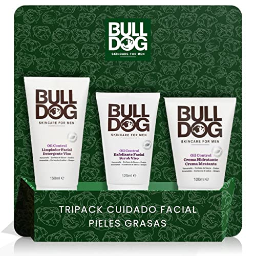 Bulldog Skincare For Men - Pack Cuidado Facial para Hombres con Piel Grasa: Limpiador, Exfoliante y Crema Hidratante