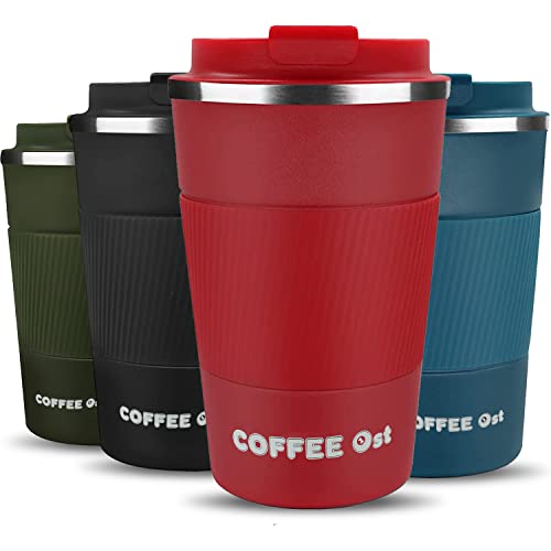 Cala Verde termo cafe - vaso termo cafe para llevar, taza termica 380ml, taza termo, vaso termico, termo para cafe, taza térmica de acero inoxidable, tazas de café reutilizables (Rojo)
