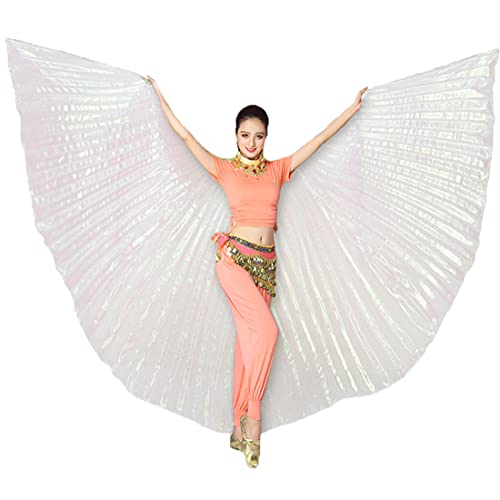 Calcifer Egipto Egipto Danza del vientre Ángel Isis Wings con 2 varillas telescópicas (blanco transparente)