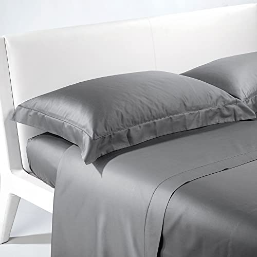 Caleffi - Juego de sábanas de satén liso para cama de matrimonio, color gris