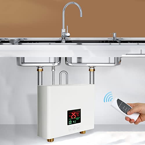 Calentador de Agua eléctrico,CEIEVER sistema de agua caliente instantáneo 220V 3000W Mini Termo Eléctrico con Pantalla LCD, sin Tanque para el cuarto de baño (Blanco)