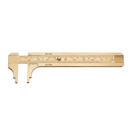 Calibrador Vernier, herramienta de medición deslizante de latón de 1 pieza con escala doble de milímetros/pulgadas, utilizada para medir líneas de cuentas en componentes de joyería (100 mm)