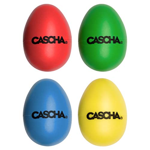CASCHA HH 2003 Juguetes musicales de percusión, maracas de huevo, 4 piezas (rojo, azul, amarillo, verde) para percusión y educación musical temprana