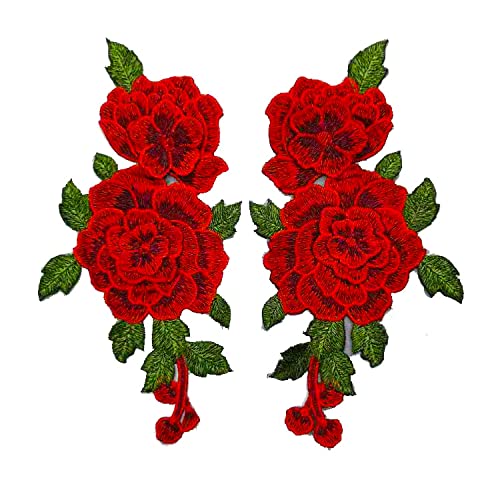 CENPEK 4 parches de tela 3D de encaje de flores coloridas para costura, apliques de cuello de manualidades, parches de bordado, accesorio para ropa Cheongsam, vestido, color rojo