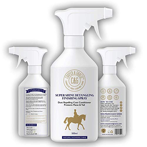 C&G Pets | Horse Super Shine Spray de acabado desenredante 500 ml | Acondicionador repelente de polvo | Ingredientes naturales | Protege el brillo natural de la cola