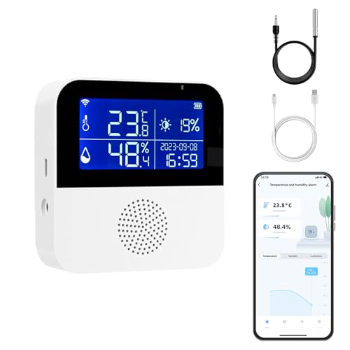 Chatthen Termostato Digital, Termometro Wifi Con Sensor Externo de 1 Metro, Termometro casa Termometro Exterior Accesorios de Invernaderos (8.5cm*8.5cm)
