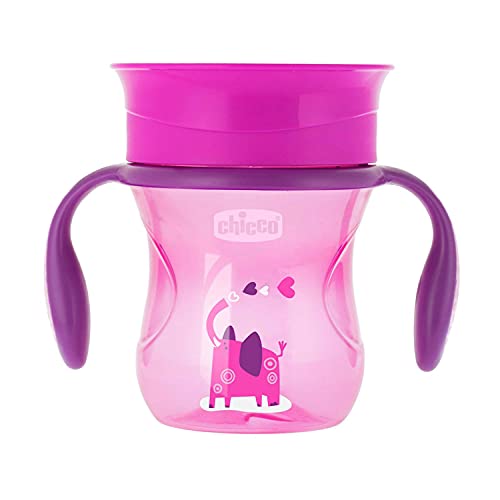 Chicco Vaso Infantil Perfect, Vaso Antiderrame de 200 ml, Vaso Aprendizaje para Bebés +12 Meses para Aprender a Beber, con Válvula de Silicona y Asas Extraíbles, sin BPA – Color Rosa