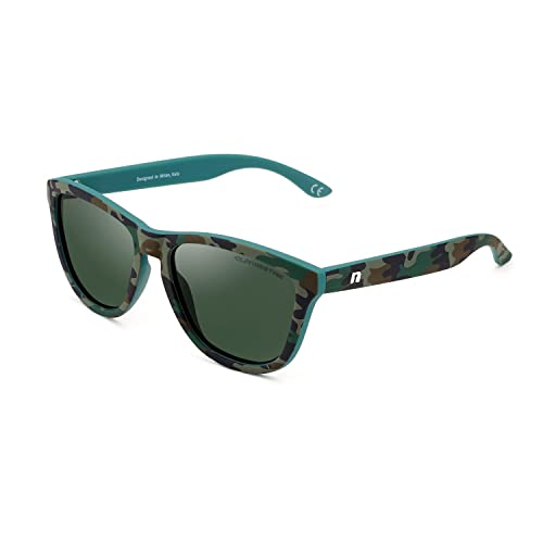 Clandestine - Gafas de Sol Unisex - Modelo Model - Color Camuflaje y Azul - Cristal de Nylon en Color Verde Oscuro con Filtro HD -Protección UV 400-140 x 50 mm