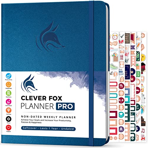 Clever Fox Planificador PRO - Organizador Personal de Vida Semanal y Mensual para Mejorar la Productividad, la Gestión del Tiempo y Alcanzar Tus Metas - A4, Sin fechas 1 Año - Azul Místico