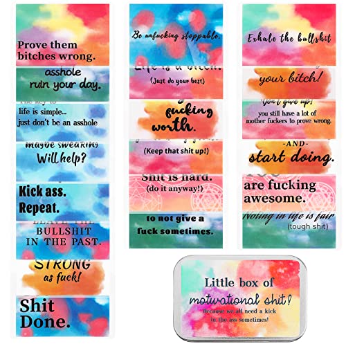 Cobee Tarjetas de afirmación divertidas con caja, 20 piezas juramento Tarjetas para mujeres Hombres positivas Regalo interesante de alivio del estrés motivacional para amigos Suministros