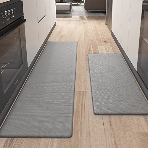 Color G Alfombrilla de Cocina de 2 Piezas, Alfombra Antifatiga, PVC Impermeable y Resistente al Aceite, Respaldo de Cuero Antideslizante (44 x 75 cm + 44 x 150 cm, Gris)