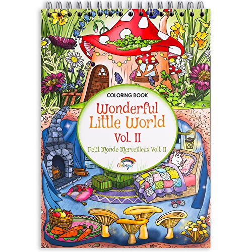 Colorya Libros para Colorear Adultos - A4 - Wonderful Little World Vol. II - Papel de Calidad, Impresión a una Cara, Espiralado - Pasatiempo Antiestrés para pintar