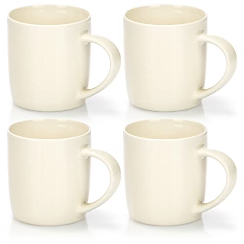 COM-FOUR® 4x tazas de café de porcelana - taza de café con diseño moderno para bebidas frías y calientes - 330 ml (bulboso blanco cremoso)