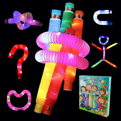 Coriver 6 Piezas Pop Tubes, LED Mini Tubos Pop Luminosos, Coloridos Estirado Fidget Toys Antiestres Juguetes Sensoriales Niños Adultos, Luminosos Barra Luminosa para Cumpleaños Decoraciones Regalo
