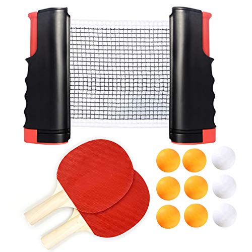 Coriver Juego de Tenis de Mesa portátil con Red retráctil Ping Pong Juego de Red con 2 Palas y 9 Pelotas, 1 Bolsa de Almacenamiento, Exterior y hogar, Juego de Oficina, Palas de Entrenamiento