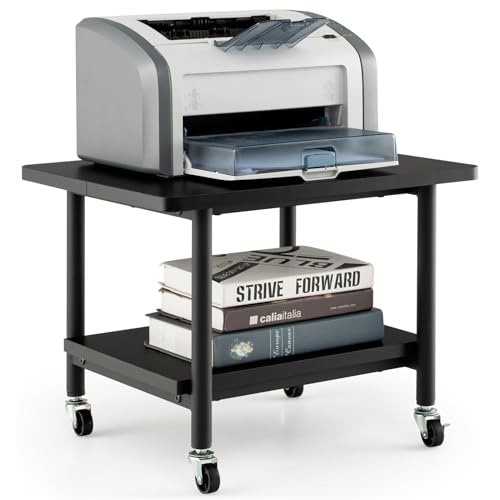 COSTWAY Soporte para Impresora con Ruedas, 2 Nivles, Mueble Impresora de Metal con Almacenamiento, Carrito de Almacenamiento Cocina Oficina, 49 x 40 x 38 cm (Negro)