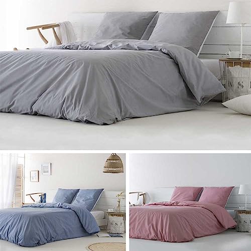 COTTON ARTean Funda nordica ALGODÓN ORGANICO 100% PERCAL 180 Hilos IZKI Gris 260x240 Incluye Funda nórdica 260x220 + 2 Fundas de Almohada cuadradas 63x63 100% ALGODÓN ORGÁNICO. Certificado Gots.