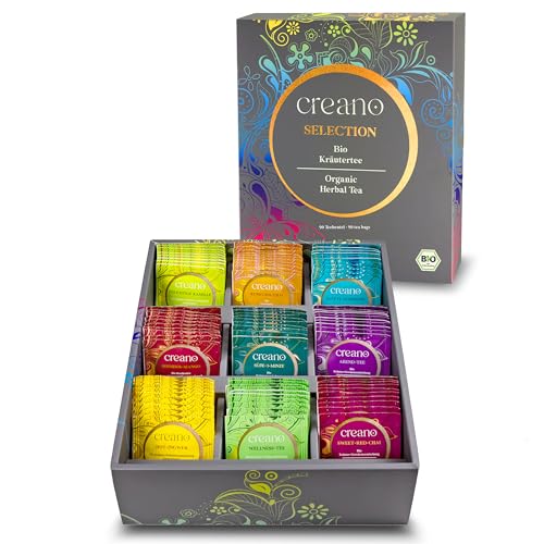 Creano Set de regalo de té de hierbas orgánicas "Orgánico Herbal Tea" – 90 bolsas de té orgánicas en 9 variedades diferentes – 180 g – Novedad 2023*