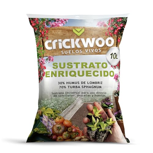 CRICKWOO - Sustrato Universal Premium con Humus de Lombriz. Saco 10L (30% Humus de Lombriz y 70% Turba Sphagnum) Ideal para Todo Tipo de Plantas, semilleros, macetas y Cultivos