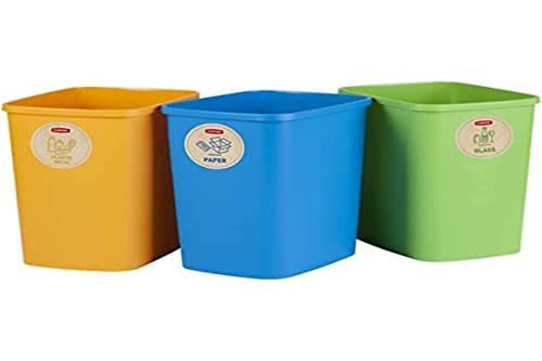 Curver - Juego 3 cubos de basura Eco Friendly para sistema de reciclaje, cubos de plástico para papel, cristal y plástico (3 x 9L)