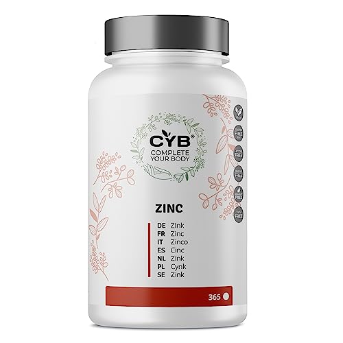CYB | Zinc 25mg Puro Alta Dosis de Zinc - 365 Comprimidos Suministro de 1 Año - Suplemento Vegano Diario - Fácil de Tragar - Multivitaminas Vitaminas y Minerales - Sin Gluten ni Lactosa