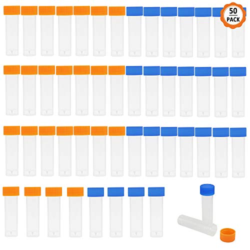 Dadabig 50 Pcs Tubo de muestras Tubos de ensayo de prueba 5ml Vial de Plástico con Tapa de Sellado de Tornillo para Laboratorio, 5.9cm x 1.5cm, 5ml （plástico）