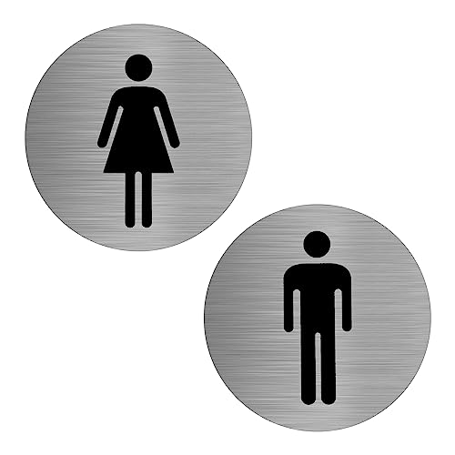DAWRIS Cartel Baño Mujer Hombre 2 Unidades, Diámetro de 75 mm, Señal de Identificación WC Placa para Puerta de Inodoro para Interior y Exterior