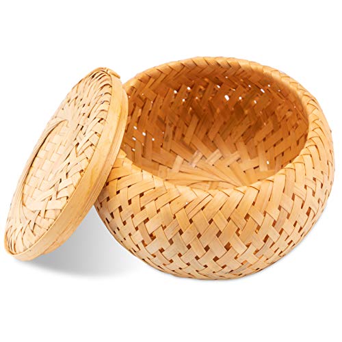 Decorasian Cofre trenzado de bambú – Pequeño recipiente decorativo con tapa, almacenamiento