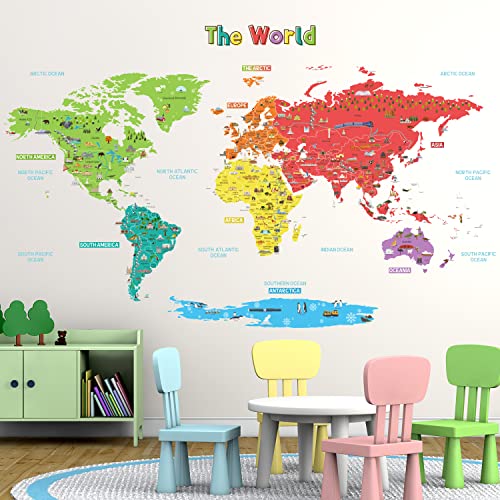 DECOWALL SG-1902S,Pegatinas de pared con diseño de mapa del mundo (tamaño S) para niños, diseño de papel pintado de papel pintado para habitación de juegos, mural educativo para niños
