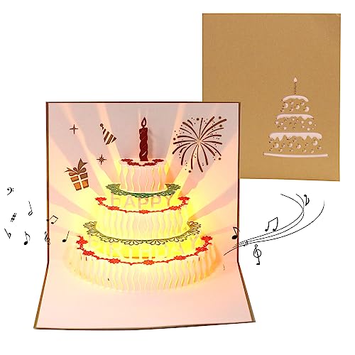 DEESOSPRO Tarjetas de Cumpleaños con Música y Luz, 3D Pop Up Tarjeta de Cumpleaños con Música para sus Familiares, Amigos y Amantes Especiales, 3D Tarjeta de Regalo de Cumpleaños